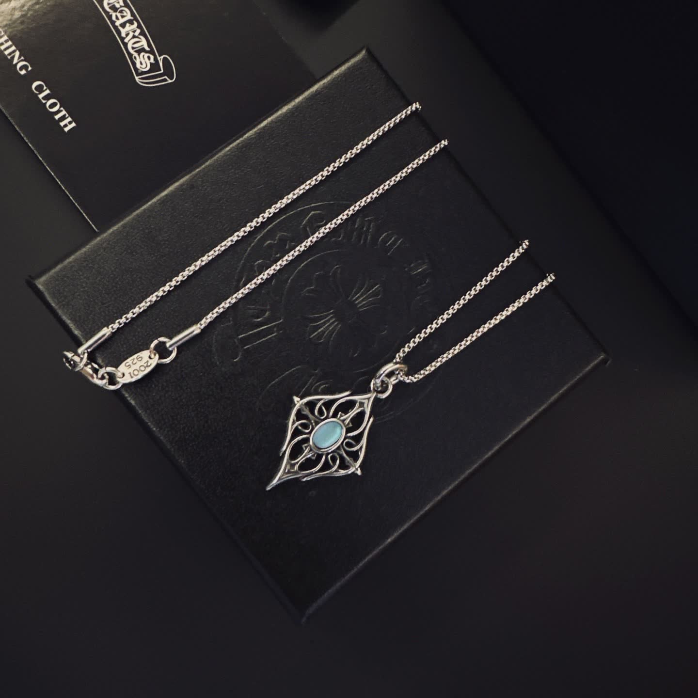 Chrome Hearts Chromeharts Silver Filigree Pendant with Blue Stone